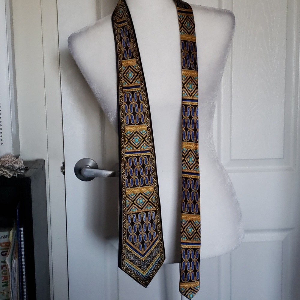 Enrico Venturi black, gold, blue and green silk ti